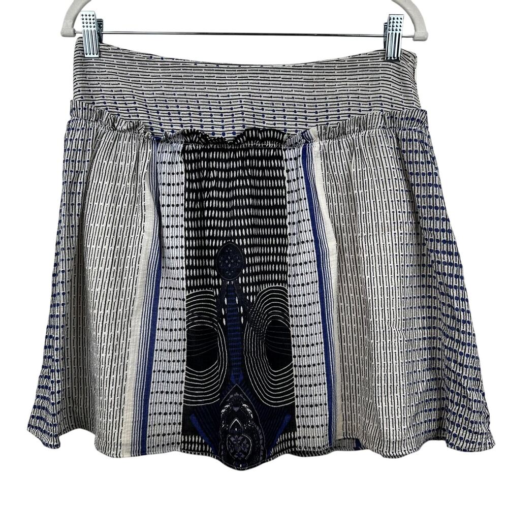 Anthropologie Edme' & Esyllte Skirt Cotton Short Flare Black White Blue 6 Boho